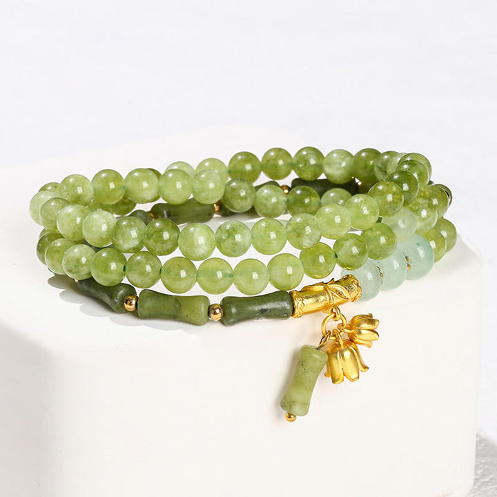 Buddha Stones Retro Multilayer Lily of the Valley Bamboo Green Chalcedony Strength Bracelet - image 3
