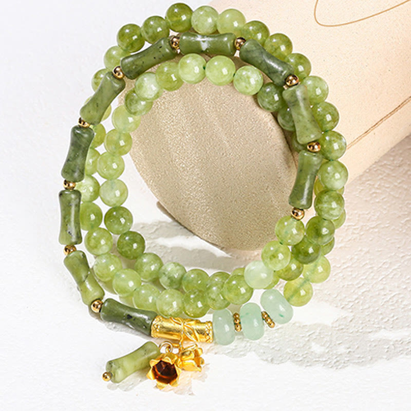 Buddha Stones Retro Multilayer Lily of the Valley Bamboo Green Chalcedony Strength Bracelet - image 4