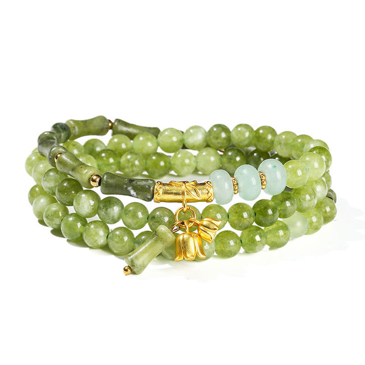 Buddha Stones Retro Multilayer Lily of the Valley Bamboo Green Chalcedony Strength Bracelet - image 7