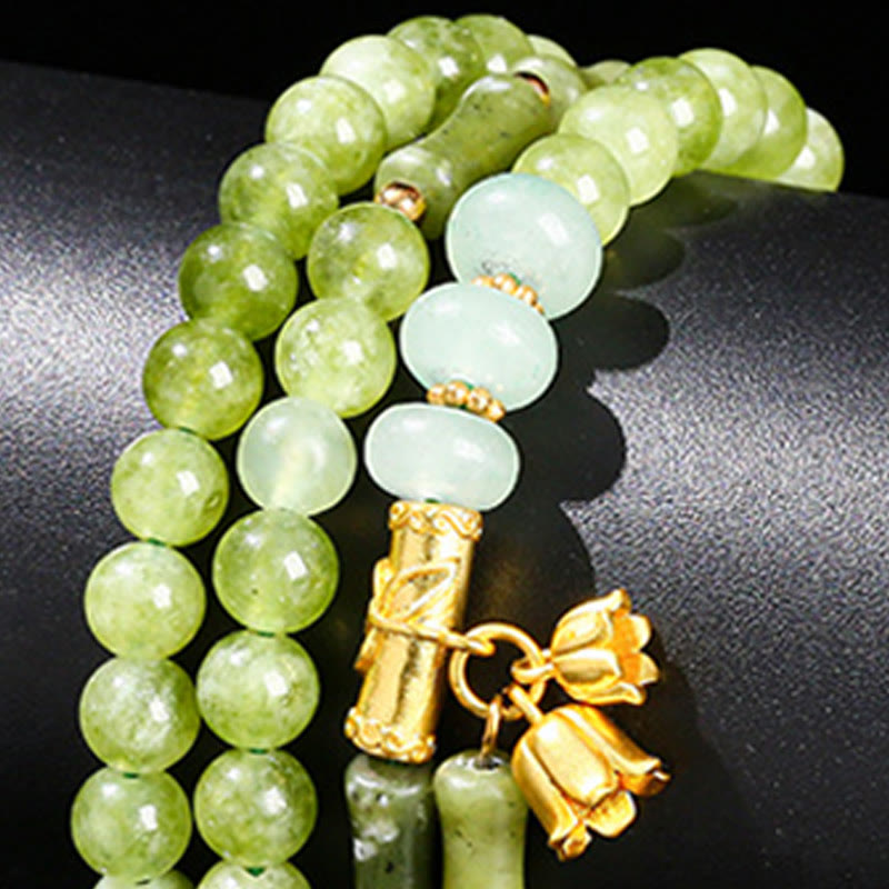 Buddha Stones Retro Multilayer Lily of the Valley Bamboo Green Chalcedony Strength Bracelet - image 12