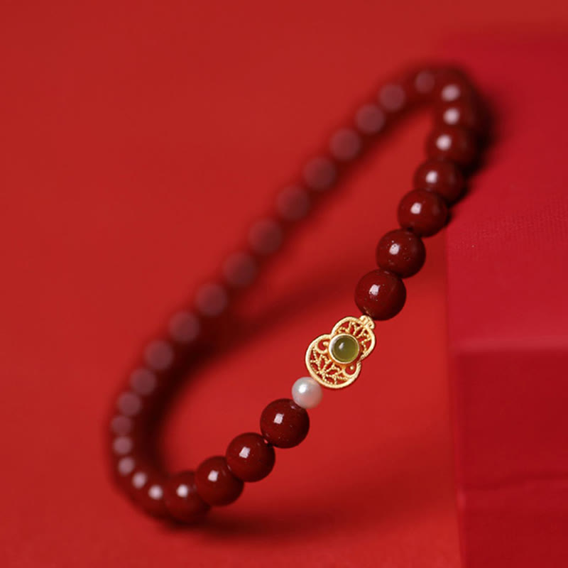 Buddha Stones Gourd Pearl Cinnabar Blessing Beads Bracelet - Gourd Cinnabar(Bead Size: 6mm) - image 0