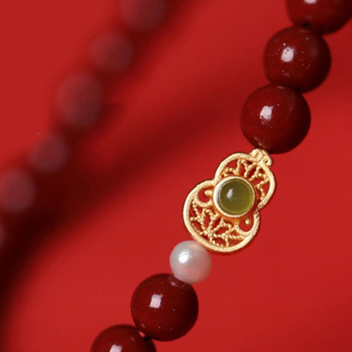 Buddha Stones Gourd Pearl Cinnabar Blessing Beads Bracelet - image 1