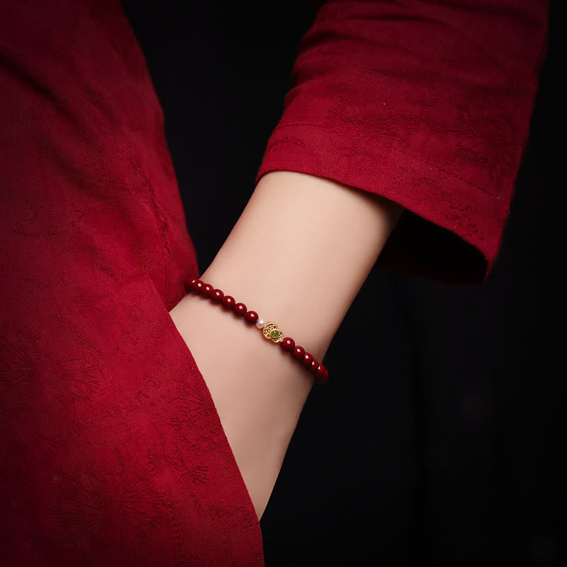 Buddha Stones Gourd Pearl Cinnabar Blessing Beads Bracelet - image 3