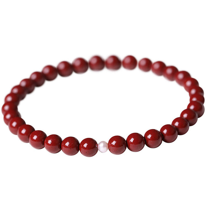 Buddha Stones Gourd Pearl Cinnabar Blessing Beads Bracelet - Pearl Cinnabar(Bead Size: 6mm) - image 9