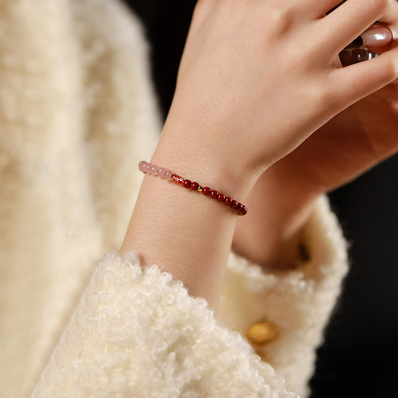 Buddha Stones Natural Cinnabar Pink Crystal Strawberry Quartz Lucky Koi Fish Blessing Bracelet - image 12