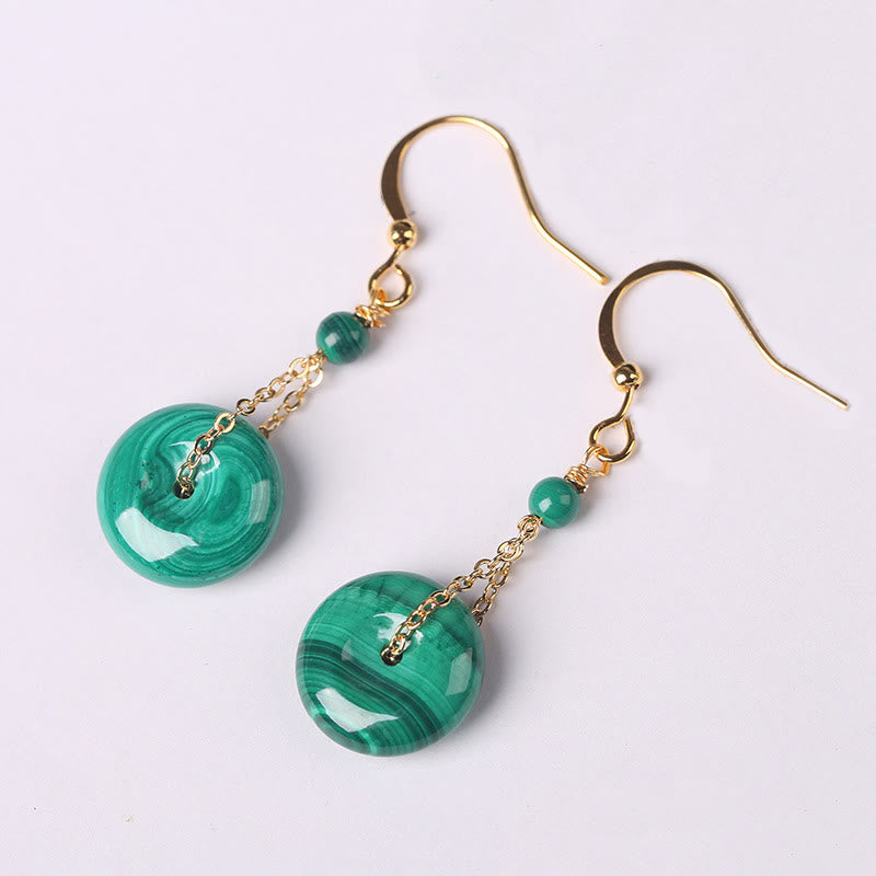 Buddha Stones Natural Malachite Peace Buckle Calmness  Earrings - Malachite Peace Buckle (Copper Posts) - image 0