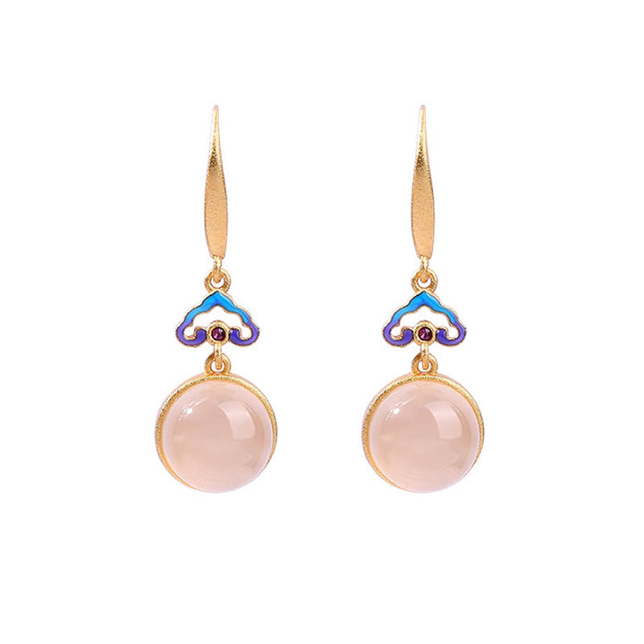 Buddha Stones 925 Sterling Silver Posts Natural Chalcedony Gold-plated Harmony Earrings - image 4
