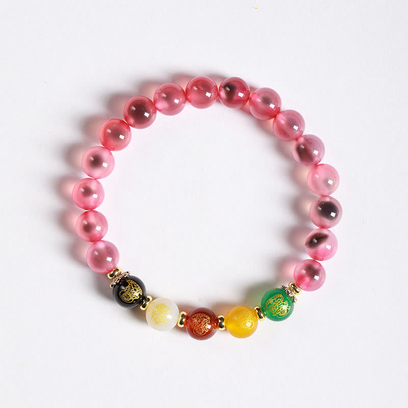 Buddha Stones Natural Colorful Candy Agate Five Gods Of Wealth Harmony Bracelet - Pink Candy Agate(Wrist Circumference: 14-15cm) - image 3