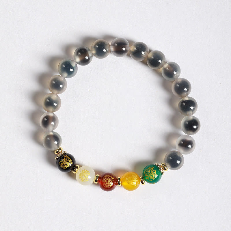 Buddha Stones Natural Colorful Candy Agate Five Gods Of Wealth Harmony Bracelet - White Candy Agate(Wrist Circumference: 14-15cm) - image 4