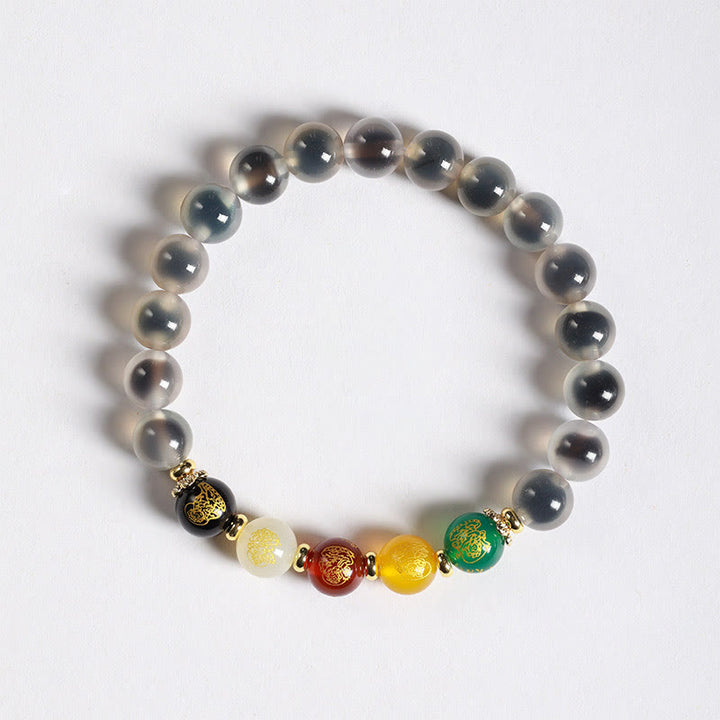 Buddha Stones Natural Colorful Candy Agate Five Gods Of Wealth Harmony Bracelet - White Candy Agate(Wrist Circumference: 14-15cm) - image 4