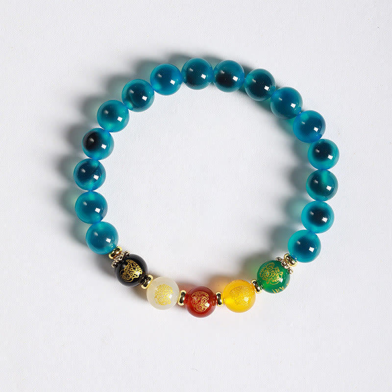 Buddha Stones Natural Colorful Candy Agate Five Gods Of Wealth Harmony Bracelet - Blue Candy Agate(Wrist Circumference: 14-15cm) - image 0