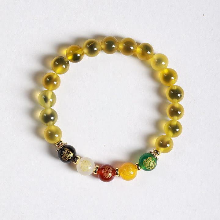 Buddha Stones Natural Colorful Candy Agate Five Gods Of Wealth Harmony Bracelet - Yellow Candy Agate(Wrist Circumference: 14-15cm) - image 2