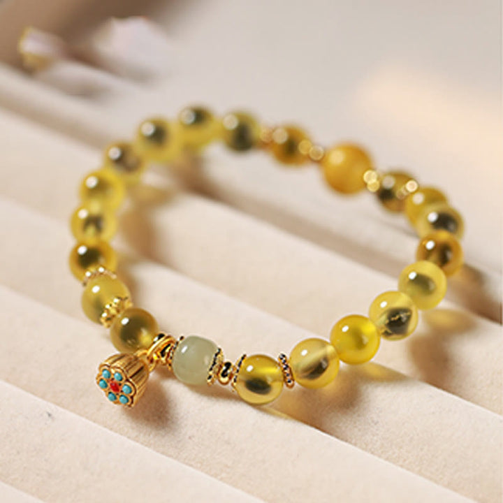 Buddha Stones Natural Colorful Candy Agate Golden Lotus Pod Healing Bracelet - image 9