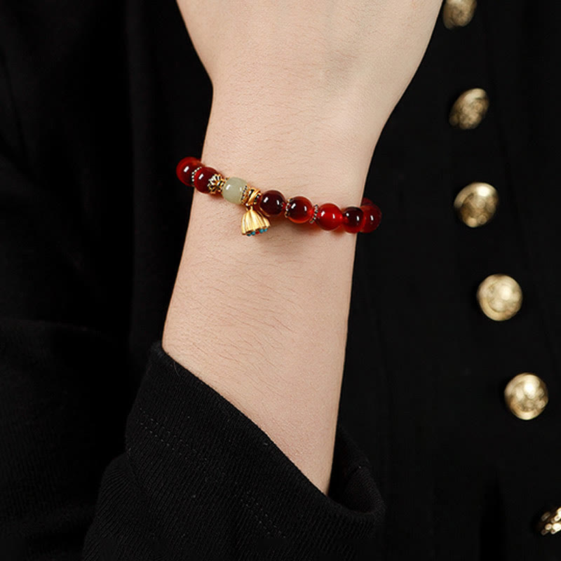 Buddha Stones Natural Colorful Candy Agate Golden Lotus Pod Healing Bracelet - image 18