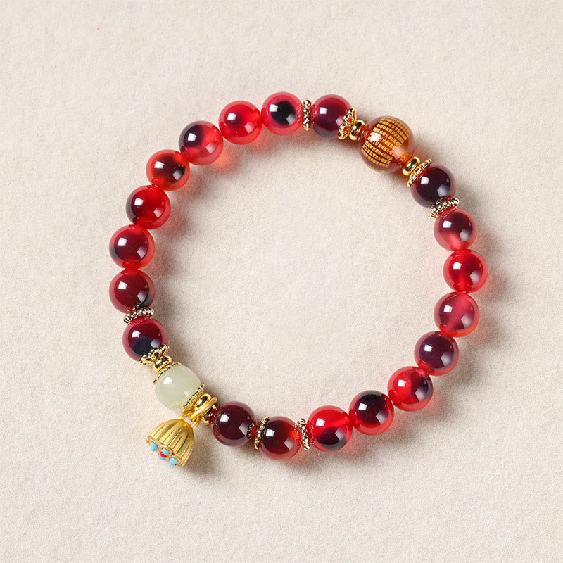 Buddha Stones Natural Colorful Candy Agate Golden Lotus Pod Healing Bracelet - image 16