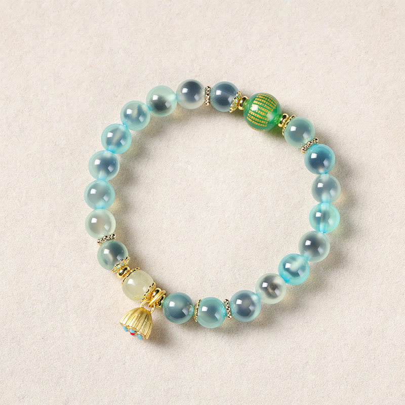 Buddha Stones Natural Colorful Candy Agate Golden Lotus Pod Healing Bracelet - image 2