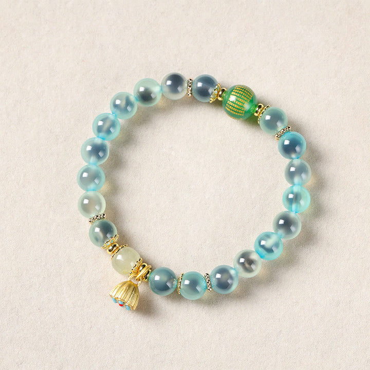 Buddha Stones Natural Colorful Candy Agate Golden Lotus Pod Healing Bracelet - image 2