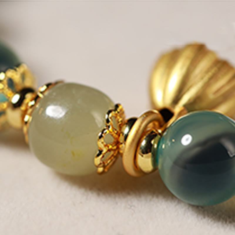 Buddha Stones Natural Colorful Candy Agate Golden Lotus Pod Healing Bracelet - image 6