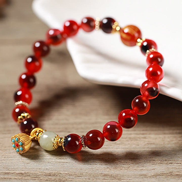 Buddha Stones Natural Colorful Candy Agate Golden Lotus Pod Healing Bracelet - image 17