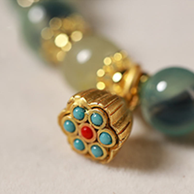 Buddha Stones Natural Colorful Candy Agate Golden Lotus Pod Healing Bracelet - image 7