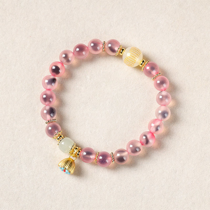 Buddha Stones Natural Colorful Candy Agate Golden Lotus Pod Healing Bracelet - Pink Candy Agate(Wrist Circumference: 14-15cm) - image 13