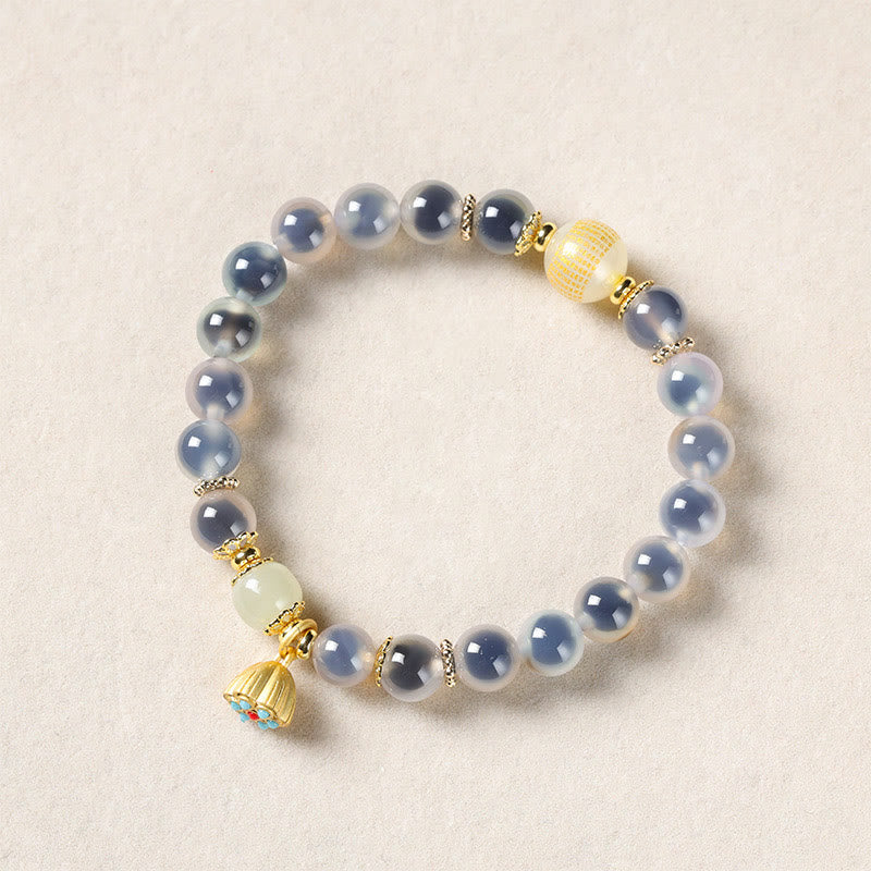 Buddha Stones Natural Colorful Candy Agate Golden Lotus Pod Healing Bracelet - White Candy Agate(Wrist Circumference: 14-15cm) - image 11