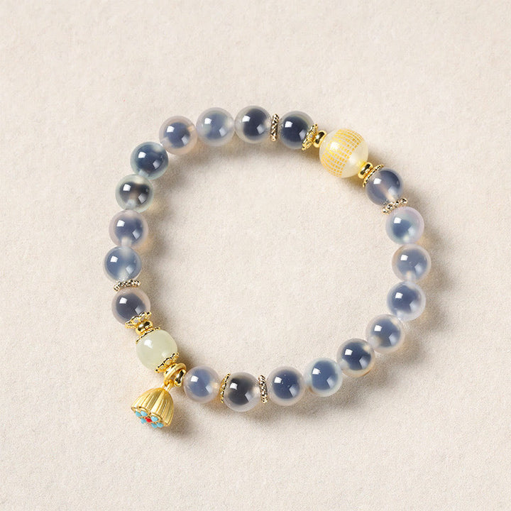 Buddha Stones Natural Colorful Candy Agate Golden Lotus Pod Healing Bracelet - White Candy Agate(Wrist Circumference: 14-15cm) - image 11
