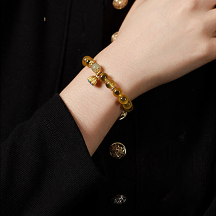 Buddha Stones Natural Colorful Candy Agate Golden Lotus Pod Healing Bracelet - image 10