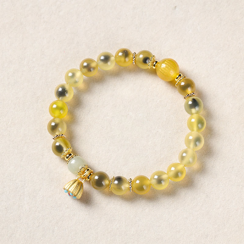 Buddha Stones Natural Colorful Candy Agate Golden Lotus Pod Healing Bracelet - Yellow Candy Agate(Wrist Circumference: 14-15cm) - image 8