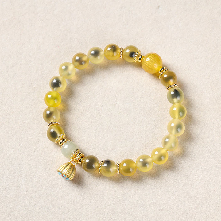 Buddha Stones Natural Colorful Candy Agate Golden Lotus Pod Healing Bracelet - Yellow Candy Agate(Wrist Circumference: 14-15cm) - image 8