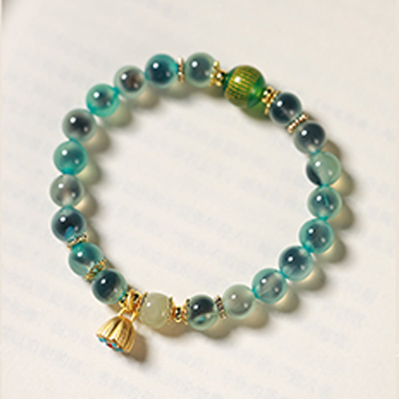 Buddha Stones Natural Colorful Candy Agate Golden Lotus Pod Healing Bracelet - image 1