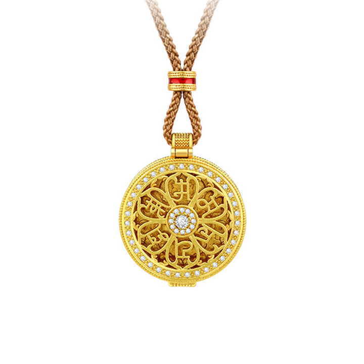 Buddha Stones Om Mani Padme Hum Openable Copper Plated Gold Wealth Necklace Pendant - image 5