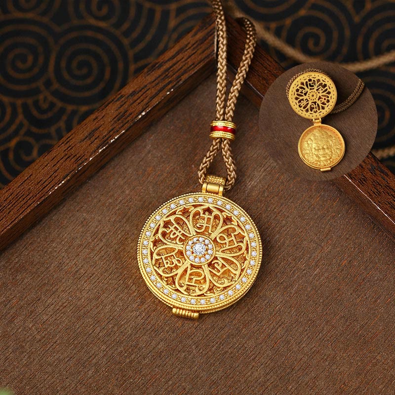 Buddha Stones Om Mani Padme Hum Openable Copper Plated Gold Wealth Necklace Pendant - image 1