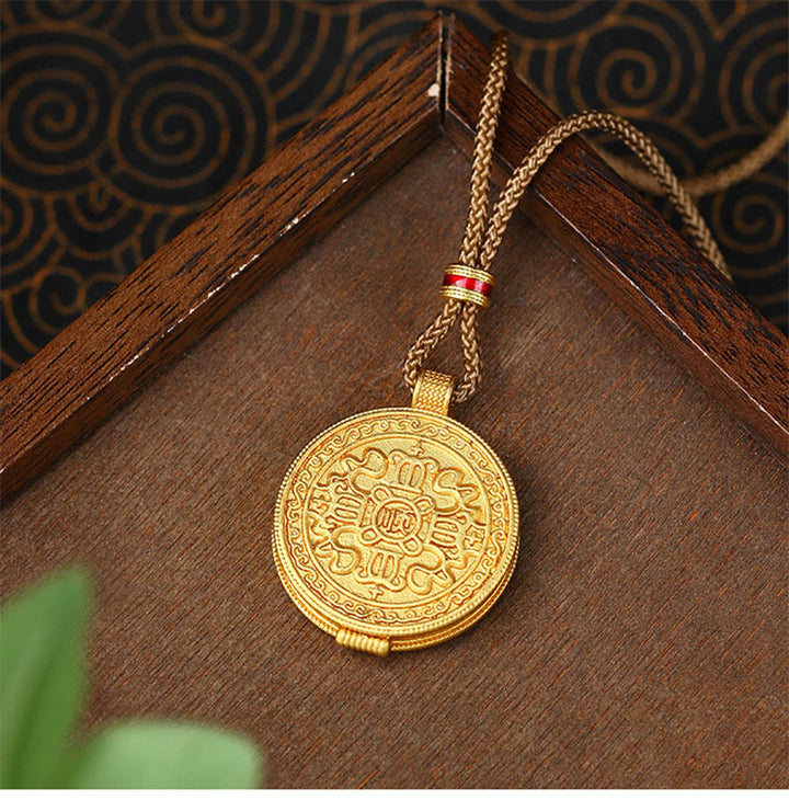 Buddha Stones Om Mani Padme Hum Openable Copper Plated Gold Wealth Necklace Pendant - image 2