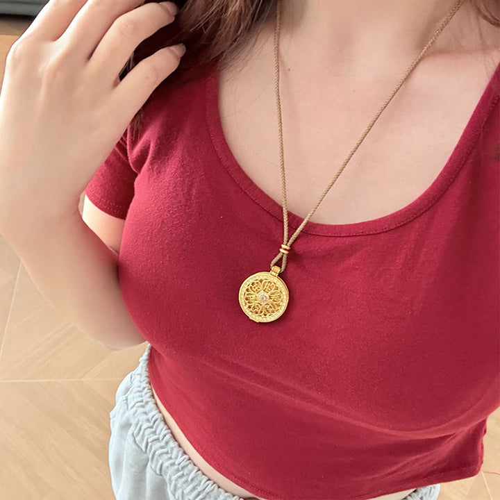Buddha Stones Om Mani Padme Hum Openable Copper Plated Gold Wealth Necklace Pendant - image 3