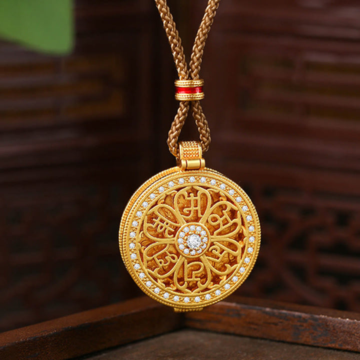 Buddha Stones Om Mani Padme Hum Openable Copper Plated Gold Wealth Necklace Pendant - Copper(Wealth ♥ Luck) - image 0