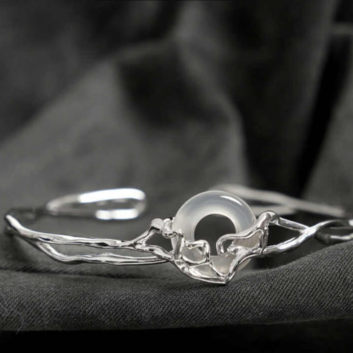 Buddha Stones 925 Sterling Silver Peace Buckle White Agate Protection Bracelet Bangle - White Agate(Wrist Circumference: 13-16cm) - image 0