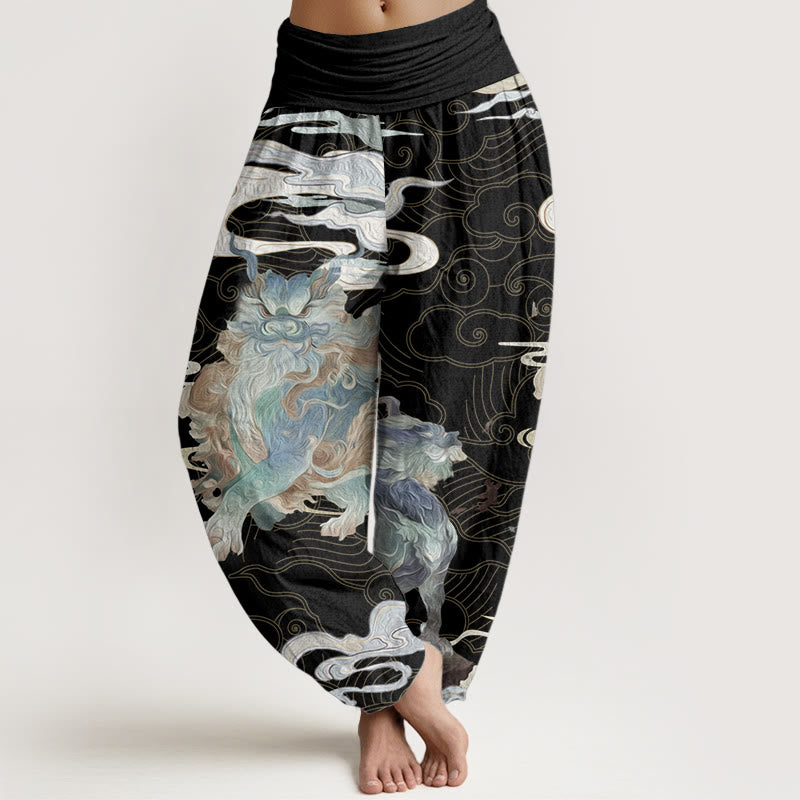 Buddha Stones Pure Cotton PiXiu Auspicious Clouds Pattern Women's Elastic Waist Harem Pants - PowderBlue - US22，UK/AU26，EU54 (6XL) - image 0