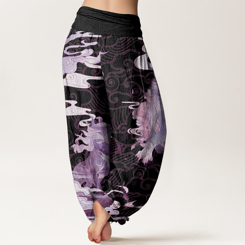 Buddha Stones Pure Cotton PiXiu Auspicious Clouds Pattern Women's Elastic Waist Harem Pants - image 7