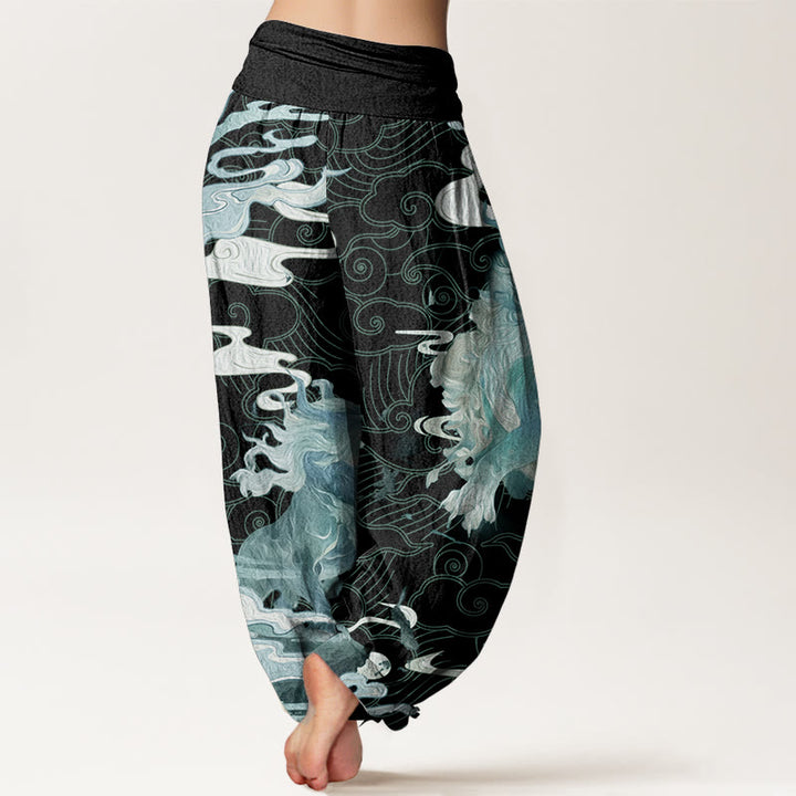 Buddha Stones Pure Cotton PiXiu Auspicious Clouds Pattern Women's Elastic Waist Harem Pants - image 10