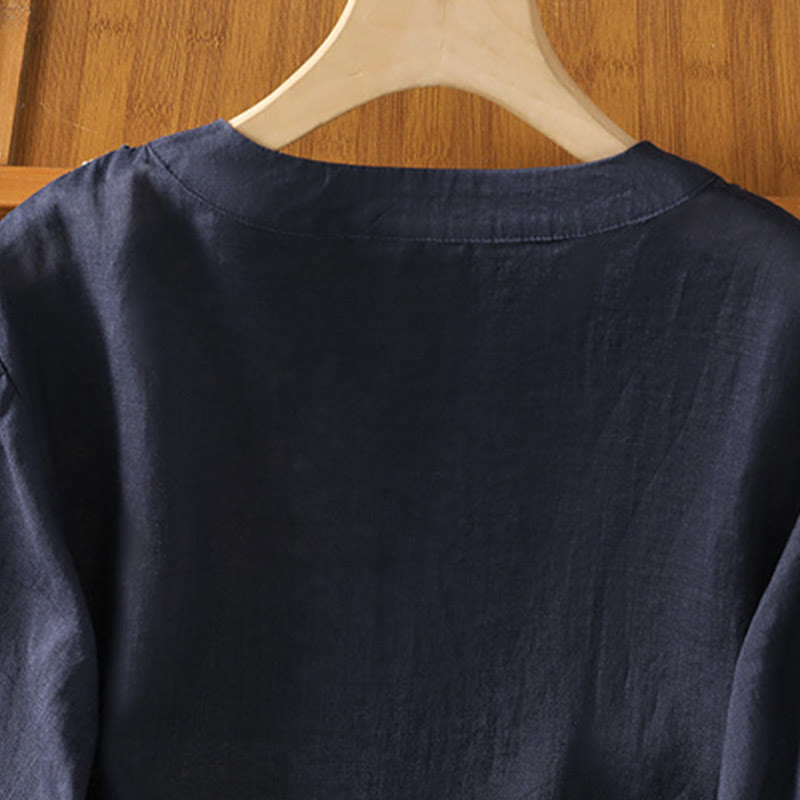 Buddha Stones Symmetrical Embroidery Cotton Women's Crew Neck Shirt - image 4