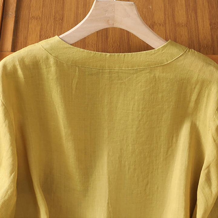 Buddha Stones Symmetrical Embroidery Cotton Women's Crew Neck Shirt - image 17