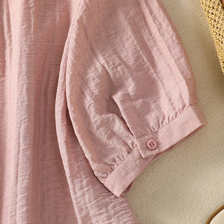 Buddha Stones Embroidery Flowers Leaves Cotton Women's V-neck Shirt - image 7