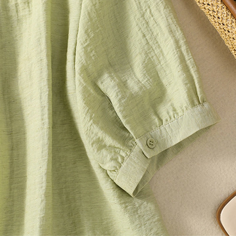 Buddha Stones Embroidery Flowers Leaves Cotton Women's V-neck Shirt - image 17