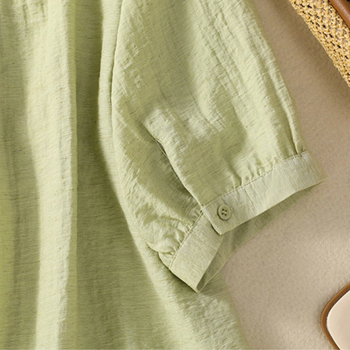 Buddha Stones Embroidery Flowers Leaves Cotton Women's V-neck Shirt - image 17