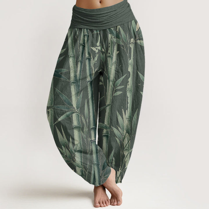 Buddha Stones Pure Cotton Casual Bamboo Leaves Pattern Women's Elastic Waist Harem Pants - DarkGreen - US22，UK/AU26，EU54 (6XL) - image 6