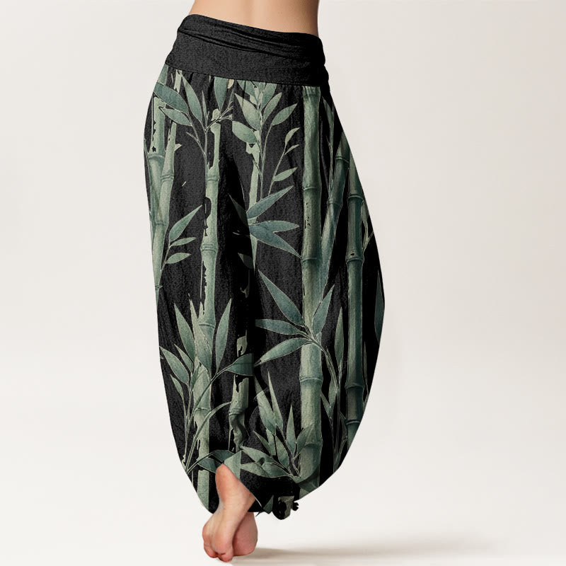 Buddha Stones Pure Cotton Casual Bamboo Leaves Pattern Women's Elastic Waist Harem Pants - image 10