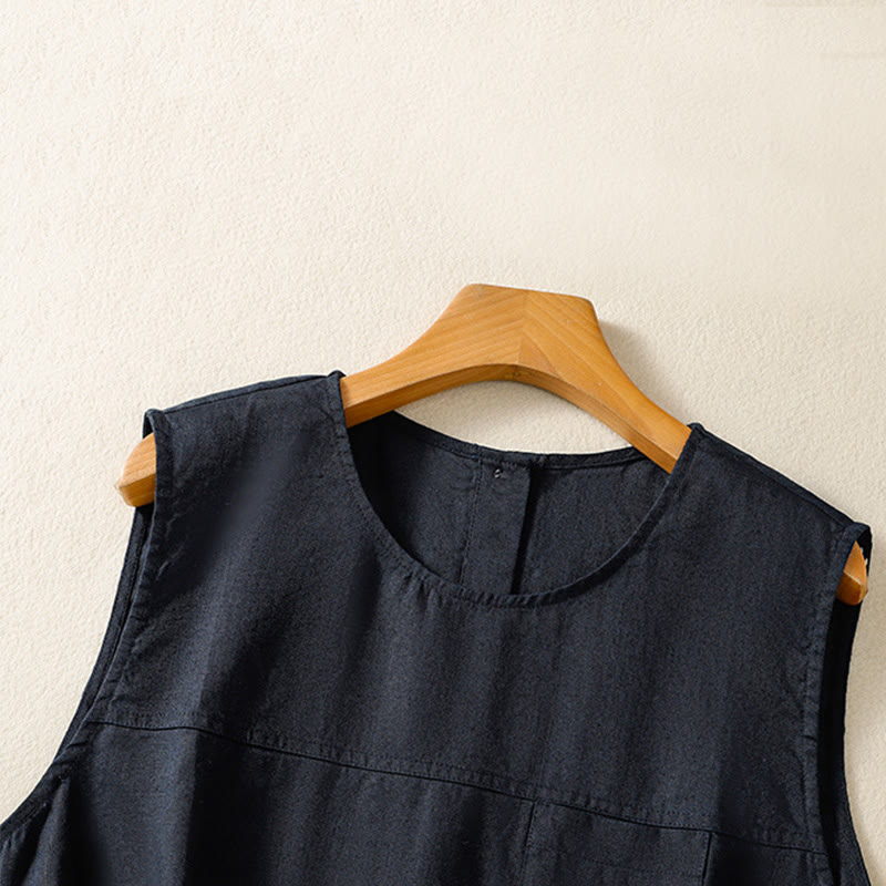 Buddha Stones Simple Crew Neck Button Design Women's Cotton Sleeveless Vest - image 3