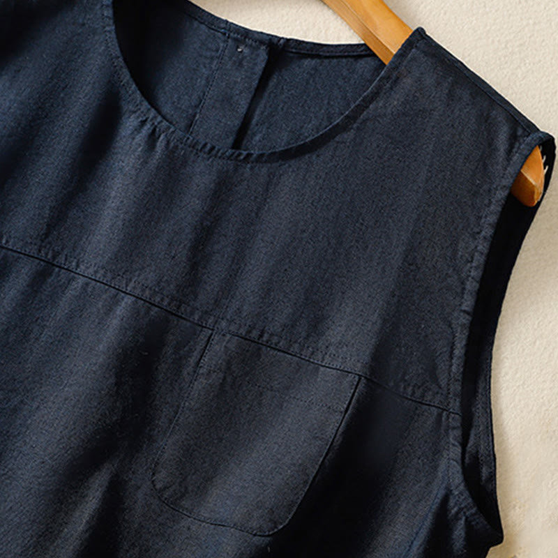 Buddha Stones Simple Crew Neck Button Design Women's Cotton Sleeveless Vest - image 2