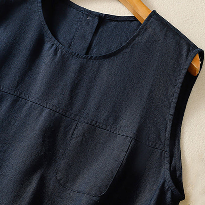 Buddha Stones Simple Crew Neck Button Design Women's Cotton Sleeveless Vest - image 2